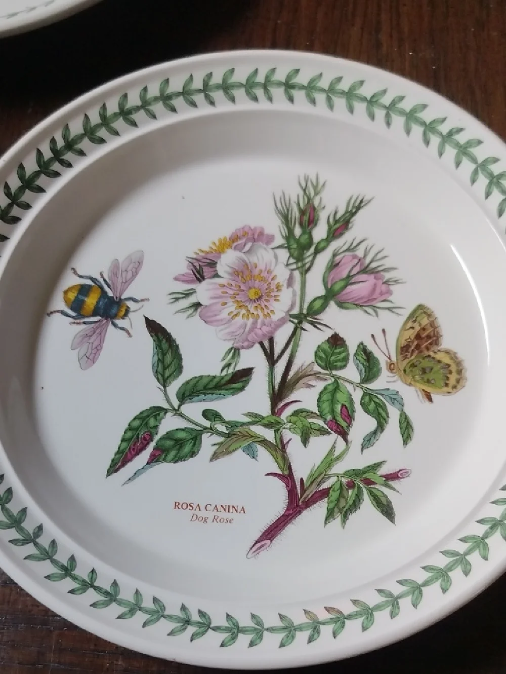 Port Meirion Notanical Floral Dinner Plate in White with Pink Rose Motif Vintage